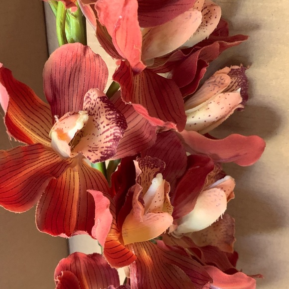 40” Cymbidium Orchid Stem Dusty Orange Silk Artificial Faux Flower - Picture 5 of 6